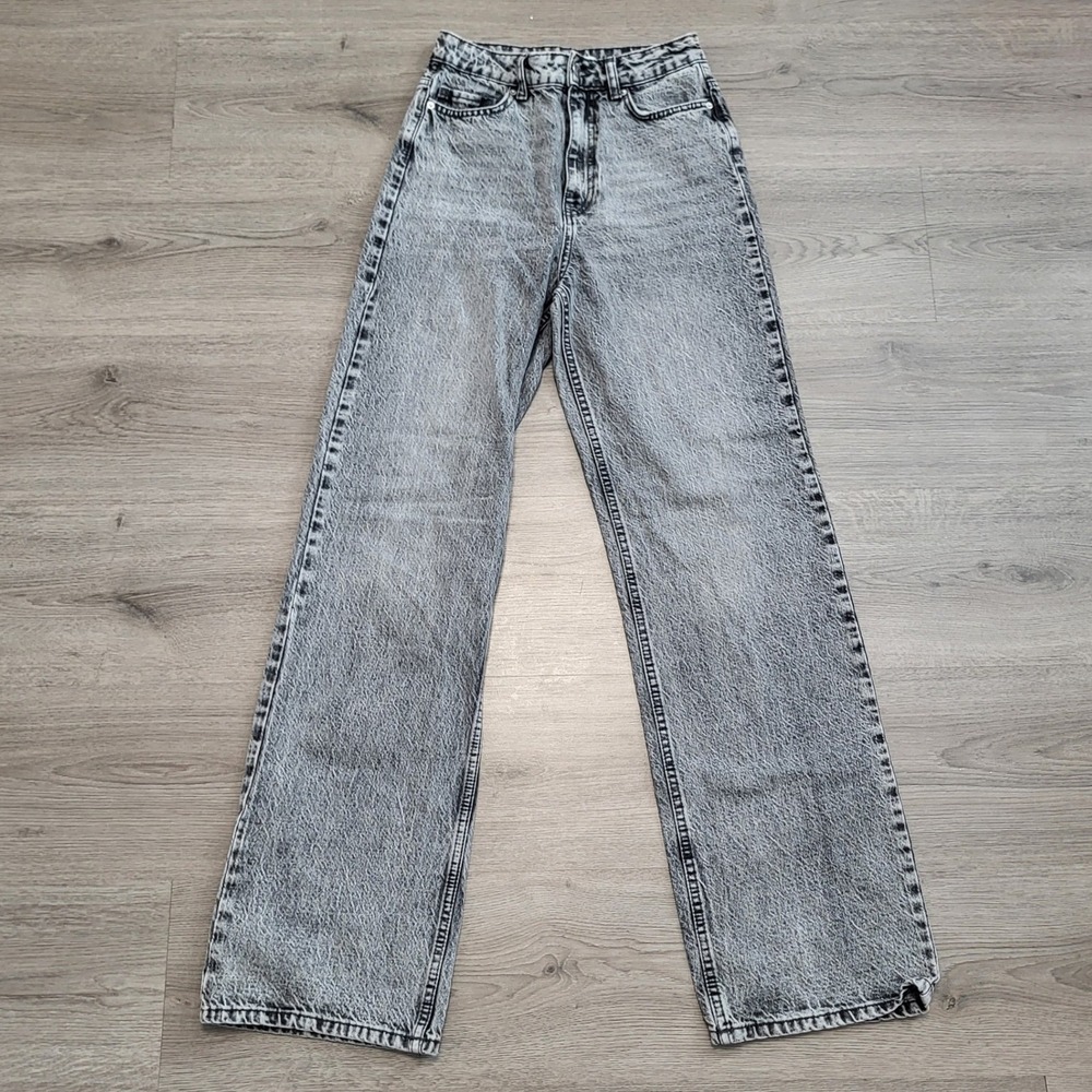 Zara Women Gray Acid Wash High Rise Wide Leg Flare Jeans 2 Grunge Y2K Goth Dark